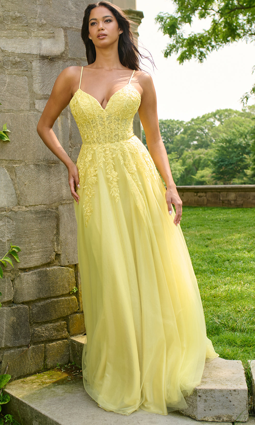 Faviana 11438 - Romantic Lace A-Line Sleeveless Gown Prom Dresses