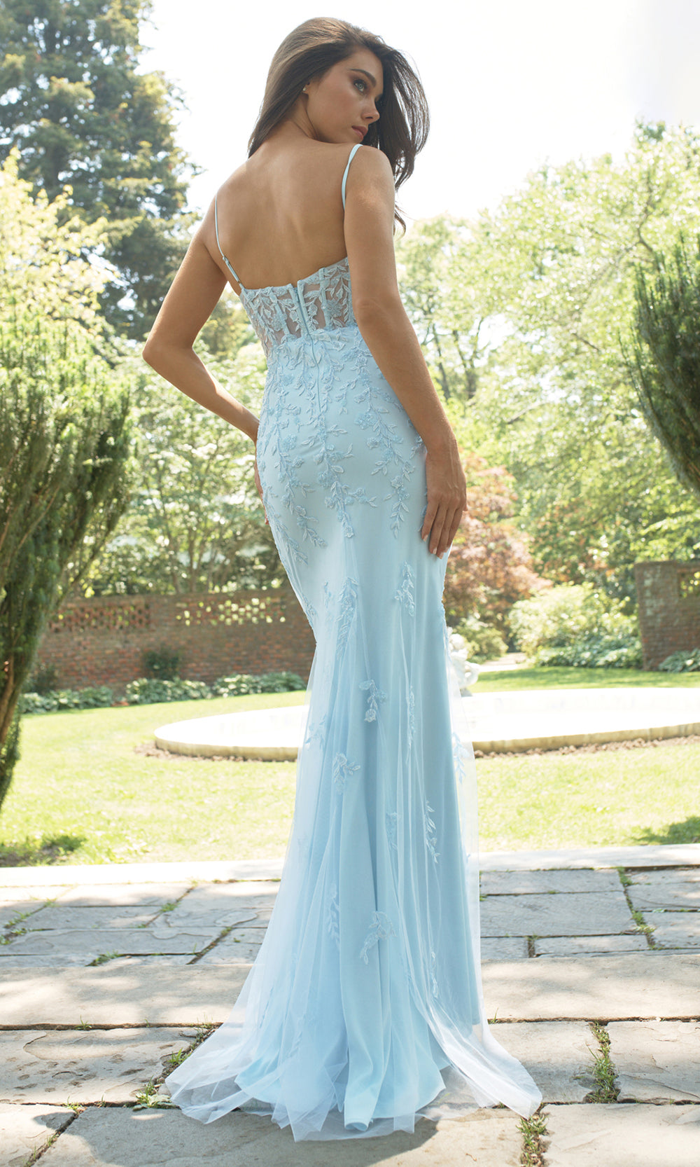 Faviana 11439 - Floral Embroidered Spaghetti Strap Gown Prom Dresses