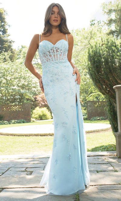 Faviana 11439 - Floral Embroidered Spaghetti Strap Gown Prom Dresses