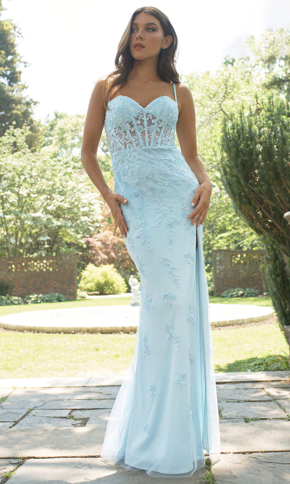 Faviana 11439 - Floral Embroidered Spaghetti Strap Gown Prom Dresses