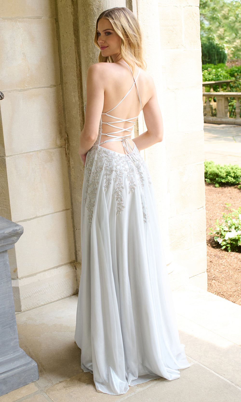 Faviana 11449 - Plunging Neck Shimmer Tulle Dress Prom Dresses