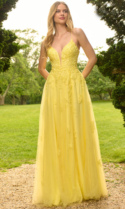 Faviana 11473 - Plunging Neck Flowy A-Line Dress Prom Dresses