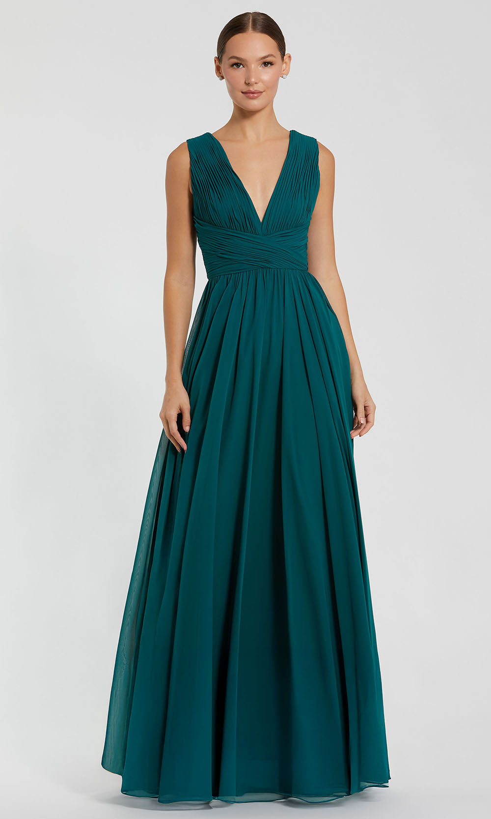 Mac Duggal 11585 - Plunging V-Neck Sleeveless Flowy Gown Formal Gowns in Green