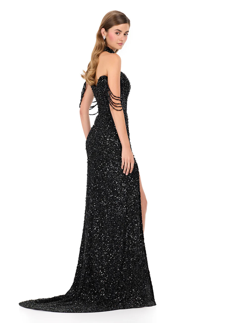 Ashley Lauren 11598 - Scoop Neck Pearls Evening Gown