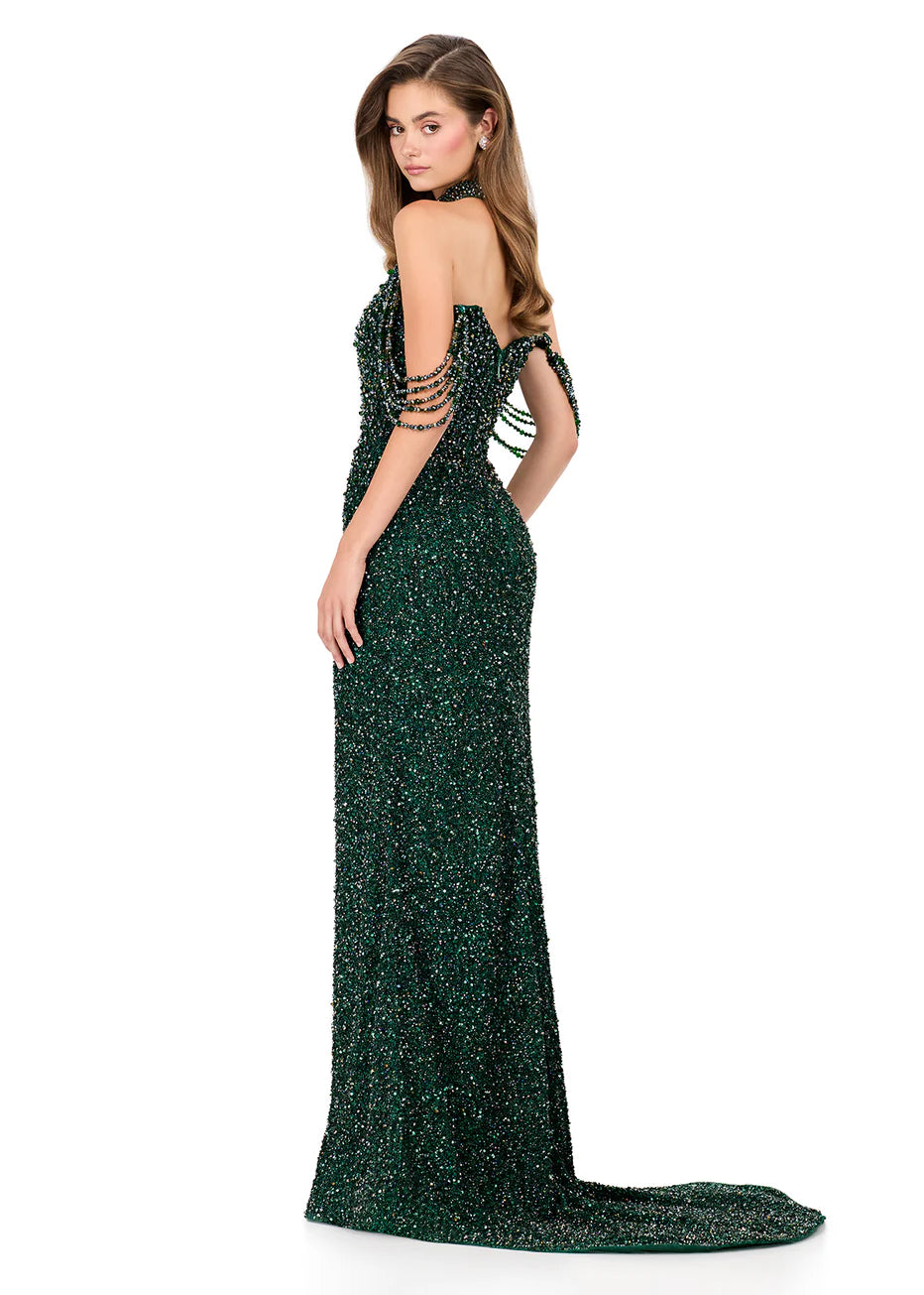 Ashley Lauren 11598 - Scoop Neck Pearls Evening Gown
