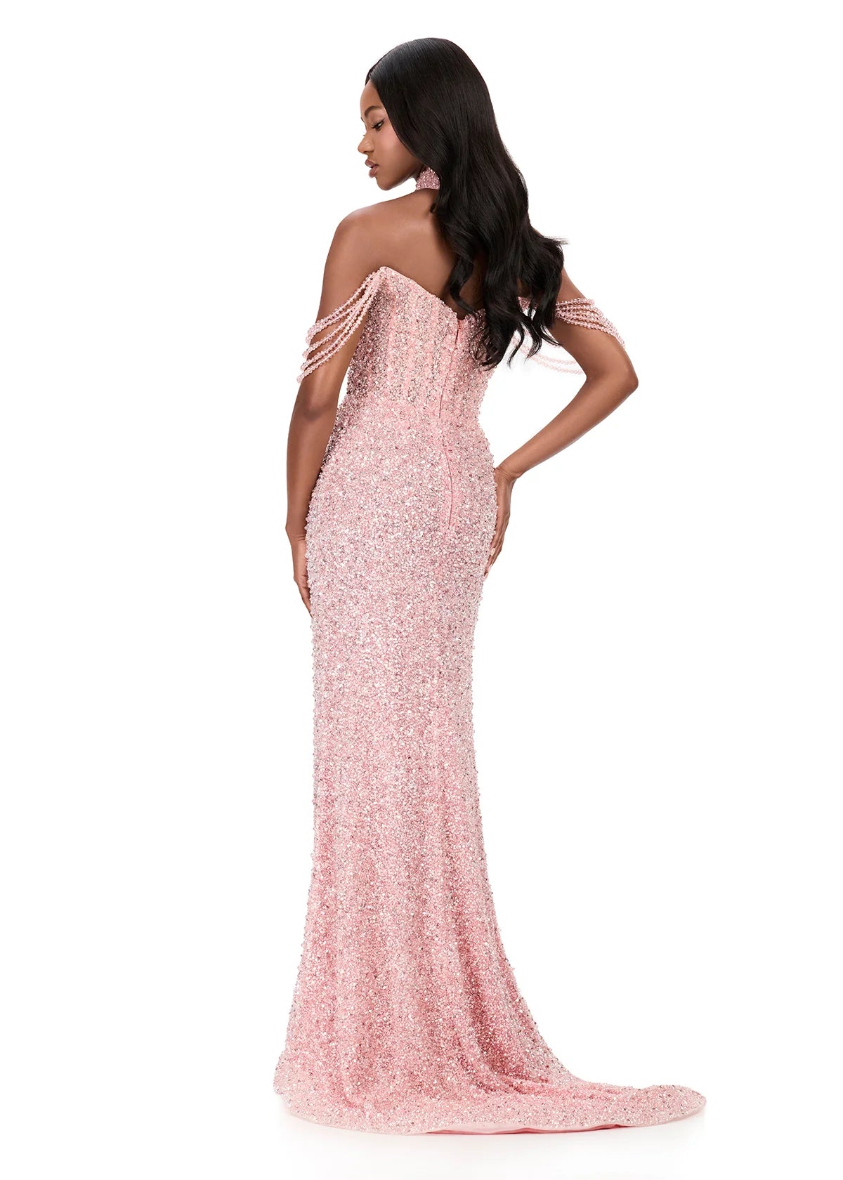 Ashley Lauren 11598 - Scoop Neck Pearls Evening Gown