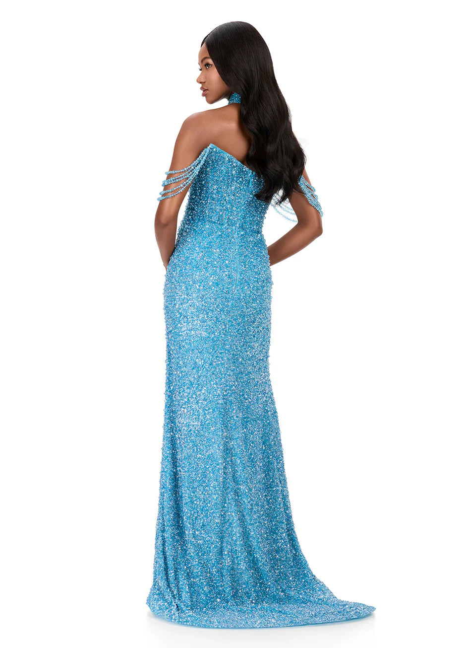 Ashley Lauren 11598 - Scoop Neck Pearls Evening Gown