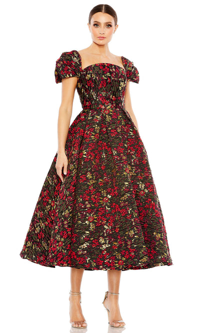 Mac Duggal 11611 - Floral Cap Sleeve Tea-Length Dress Special Occasion Dresses 0 /Black Multi