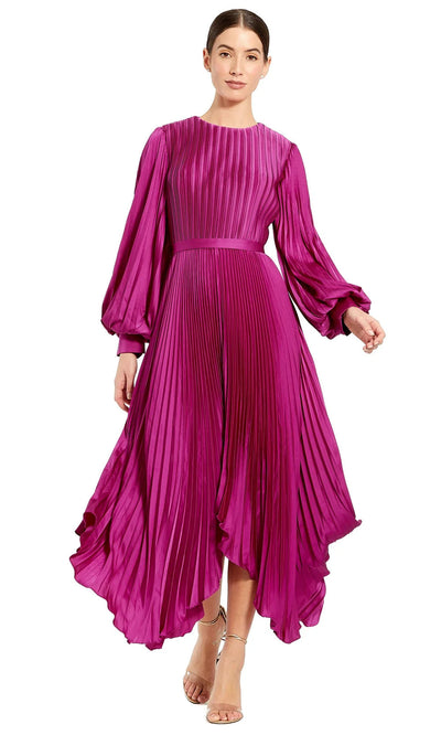 Ieena Duggal 11638 - Bishop Sleeve Pleated Dress Special Occasion Dresses 0 /Fuchsia