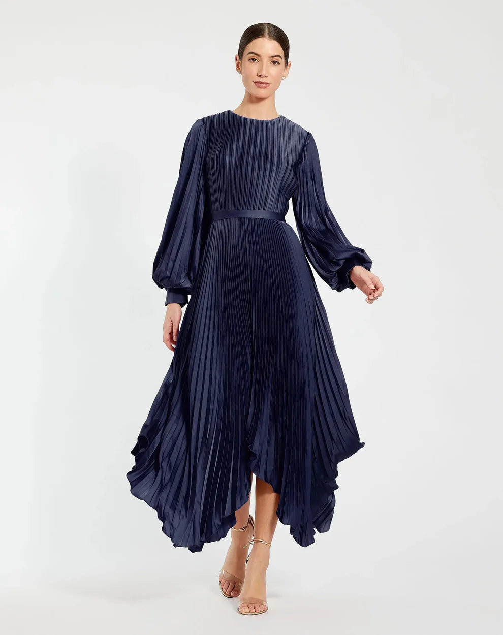 Ieena Duggal 11638 - Bishop Sleeve Pleated Dress