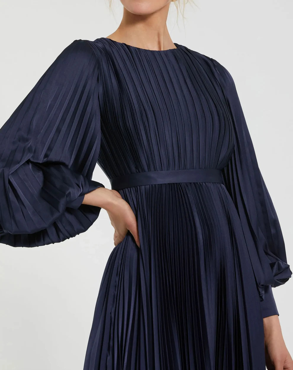 Ieena Duggal 11638 - Bishop Sleeve Pleated Dress