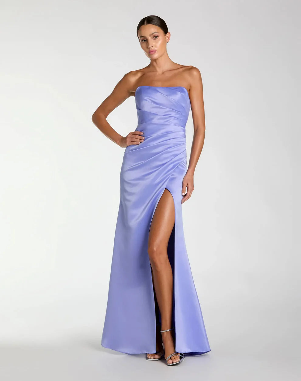 Mac Duggal 11653 - Satin Gown with Ruched Bodice and Slit
