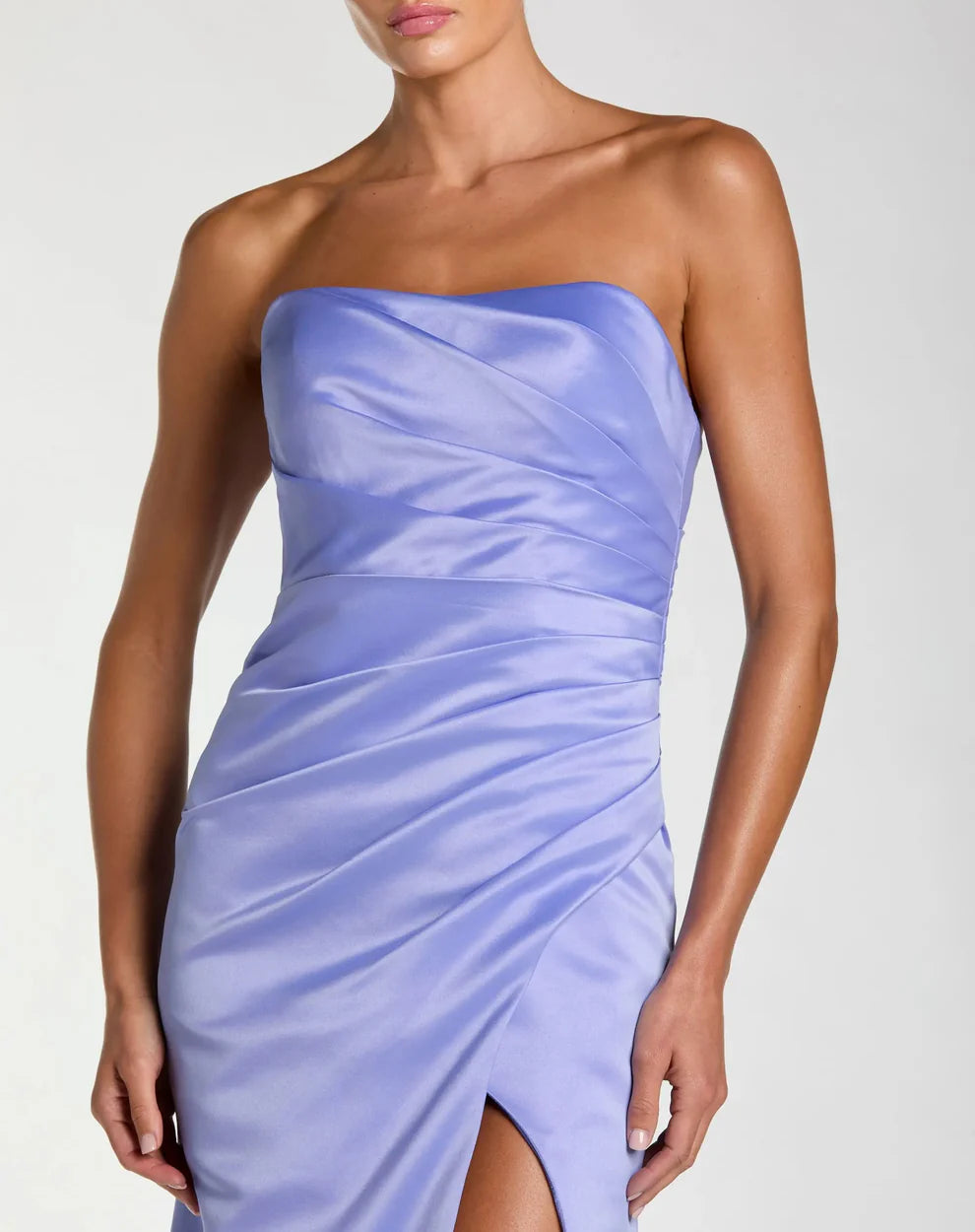 Mac Duggal 11653 - Satin Gown with Ruched Bodice and Slit