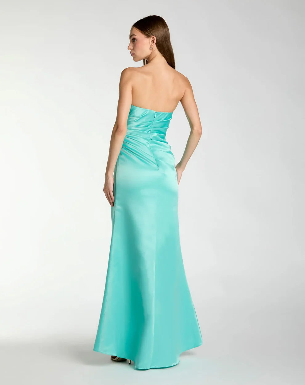 Mac Duggal 11653 - Satin Gown with Ruched Bodice and Slit