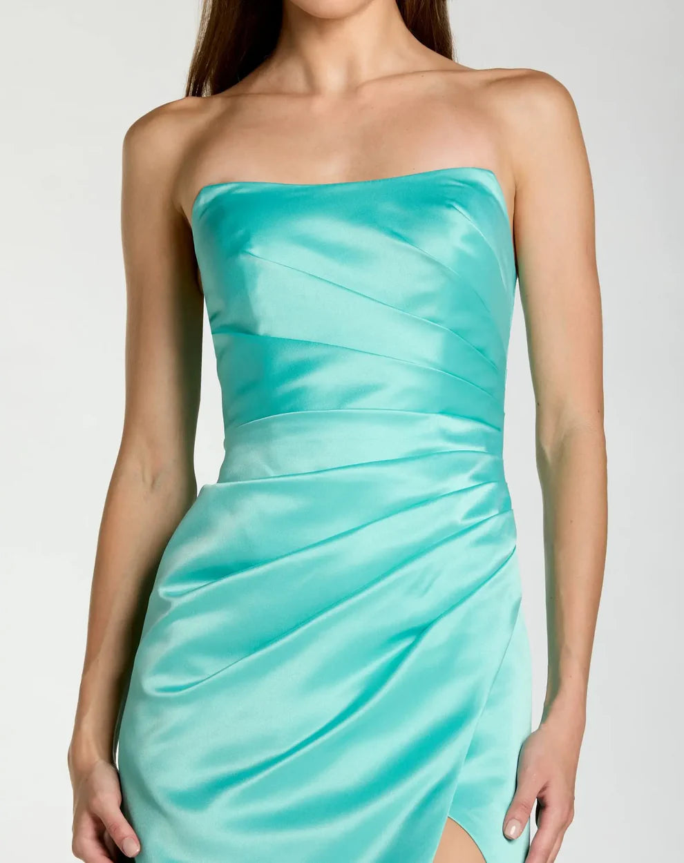 Mac Duggal 11653 - Satin Gown with Ruched Bodice and Slit