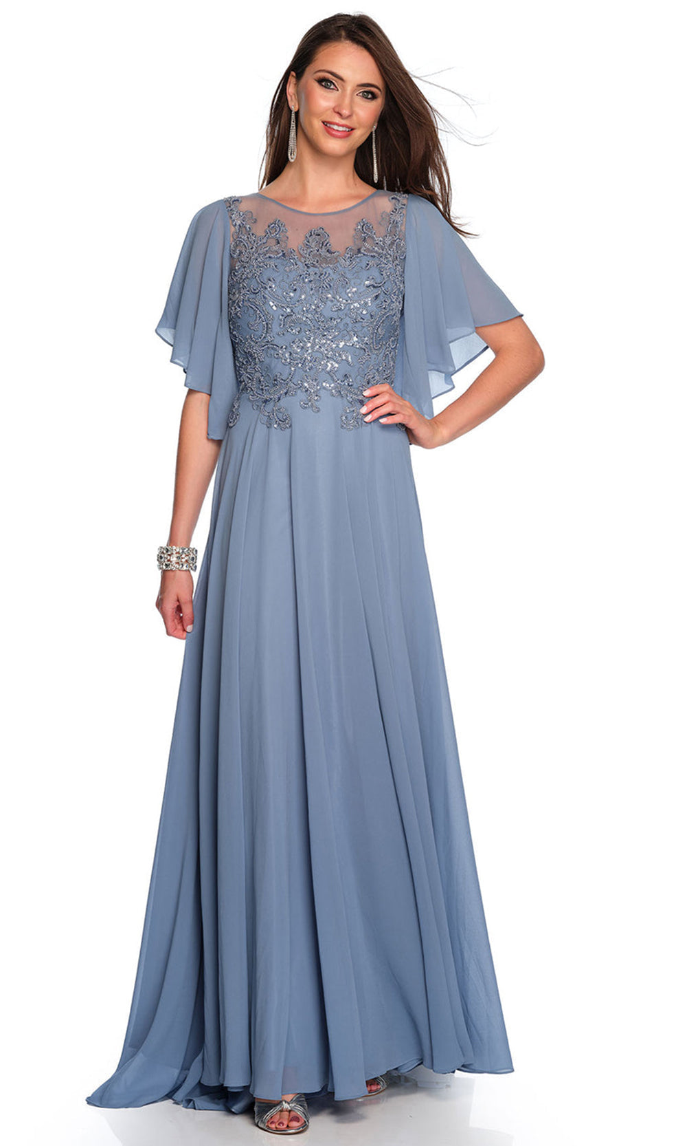 Dave & Johnny 11676W - Flutter Sleeve Embellished A-Line Dress Mother of the Bride Dresses