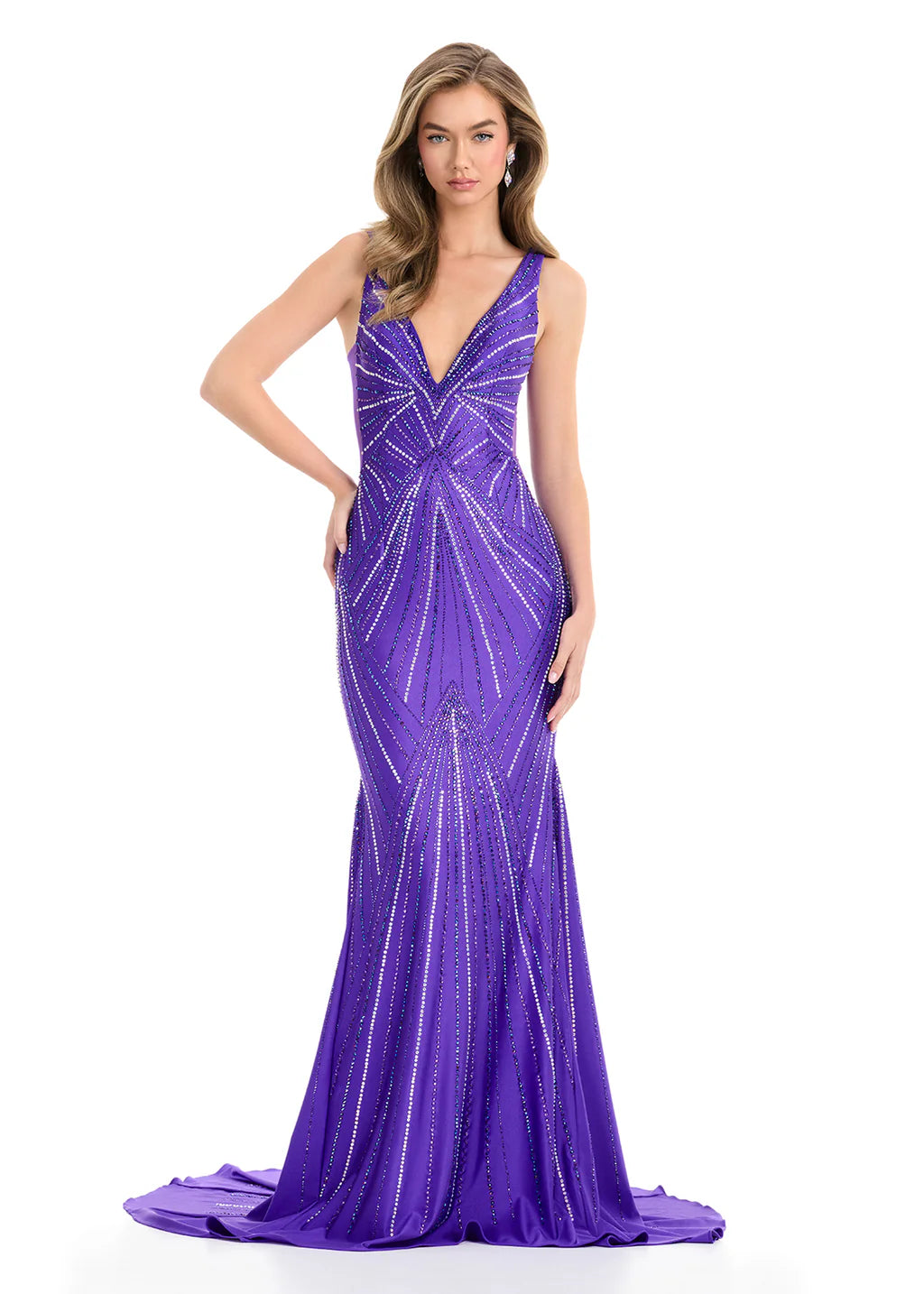 Ashley Lauren 11693 - Beaded V-Neck Evening Gown
