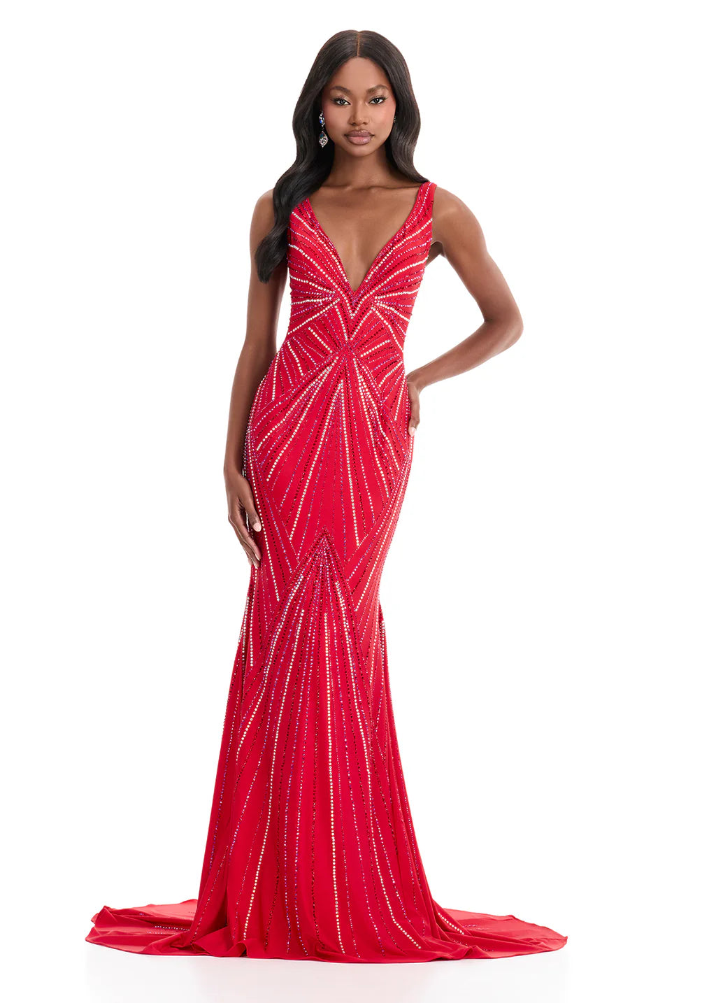 Ashley Lauren 11693 - Beaded V-Neck Evening Gown