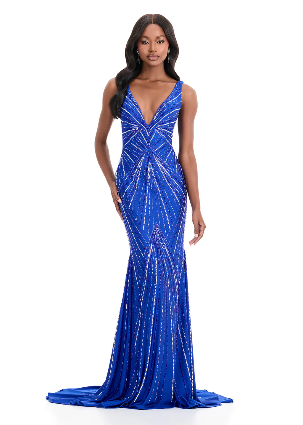 Ashley Lauren 11693 - Beaded V-Neck Evening Gown
