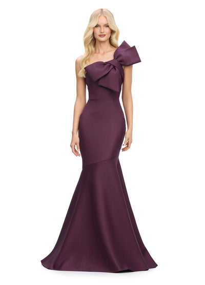 Ashley Lauren 11696 - Bow Accent Mermaid Evening Gown In Purple