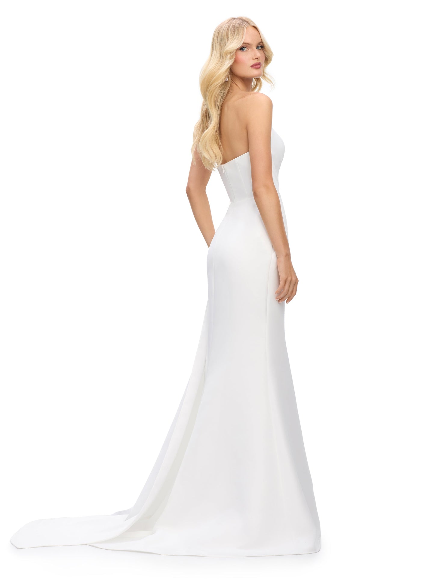 Ashley Lauren 11700 - Beaded Accent Asymmetric Evening Gown In White