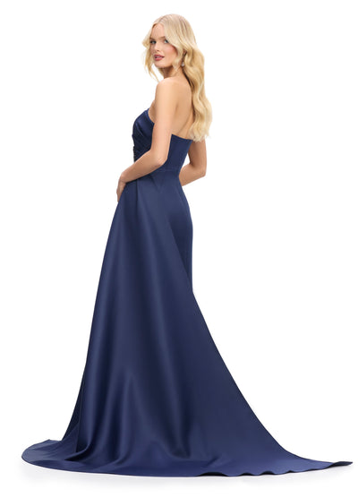 Ashley Lauren 11700 - Beaded Accent Asymmetric Evening Gown In Blue