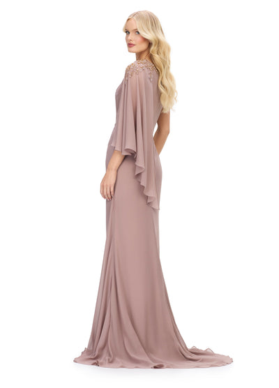 Ashley Lauren 11701 - One-Shoulder Ruffle Sleeve Prom Gown In Pink