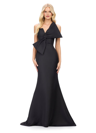 Ashley Lauren 11702 - Oversized Bow Mermaid Evening Gown In Black