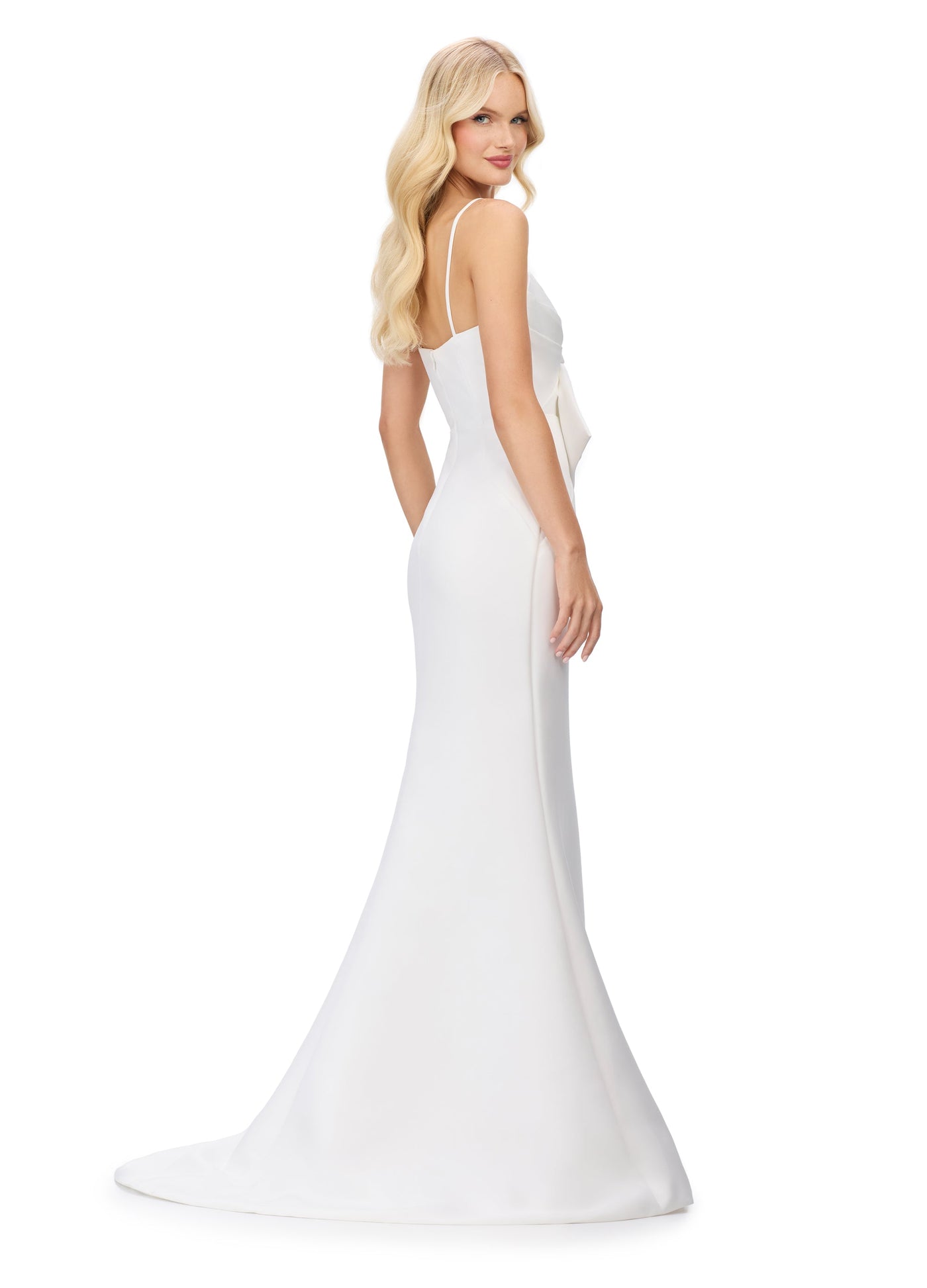 Ashley Lauren 11702 - Oversized Bow Mermaid Evening Gown In White