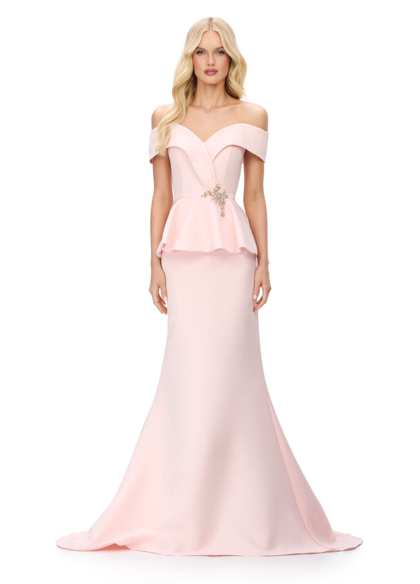 Ashley Lauren 11710 - Peplum Waist Mermaid Evening Gown In Pink