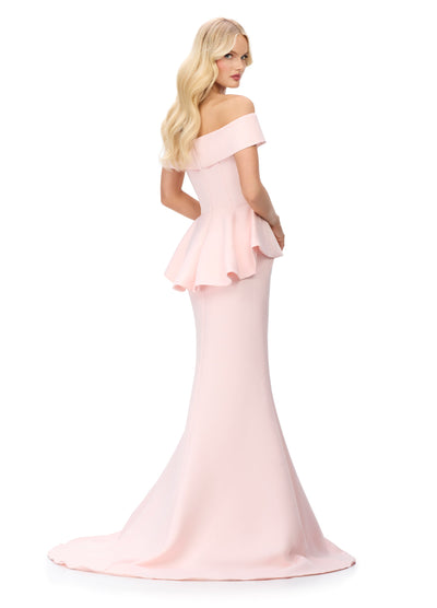 Ashley Lauren 11710 - Peplum Waist Mermaid Evening Gown In Pink