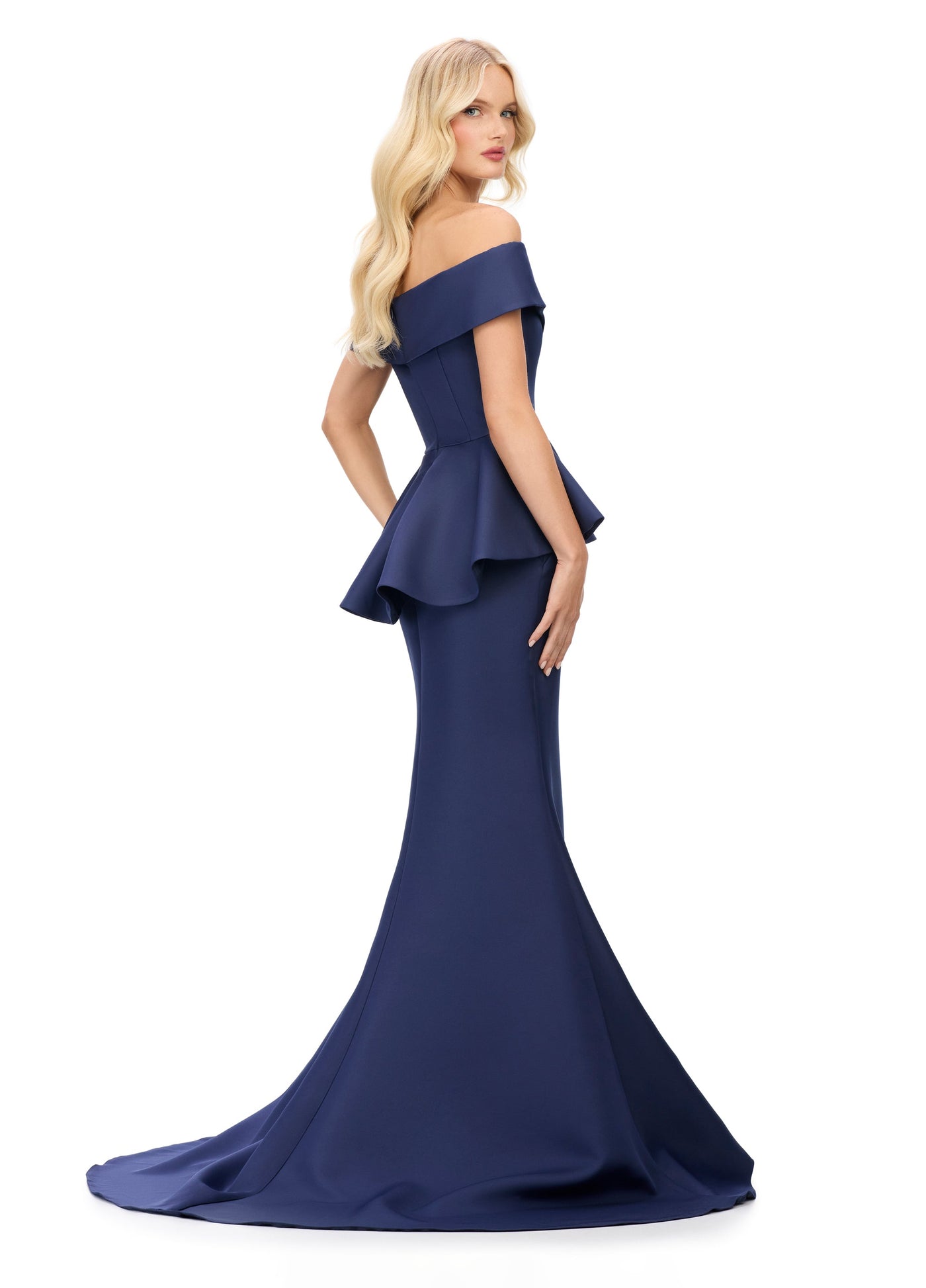 Ashley Lauren 11710 - Peplum Waist Mermaid Evening Gown In Blue