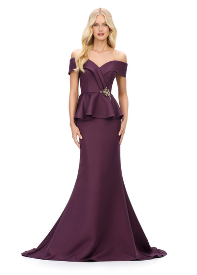 Ashley Lauren 11710 - Peplum Waist Mermaid Evening Gown In Purple