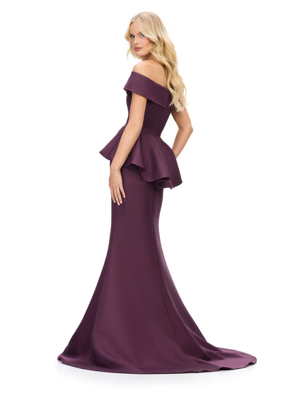 Ashley Lauren 11710 - Peplum Waist Mermaid Evening Gown In Purple