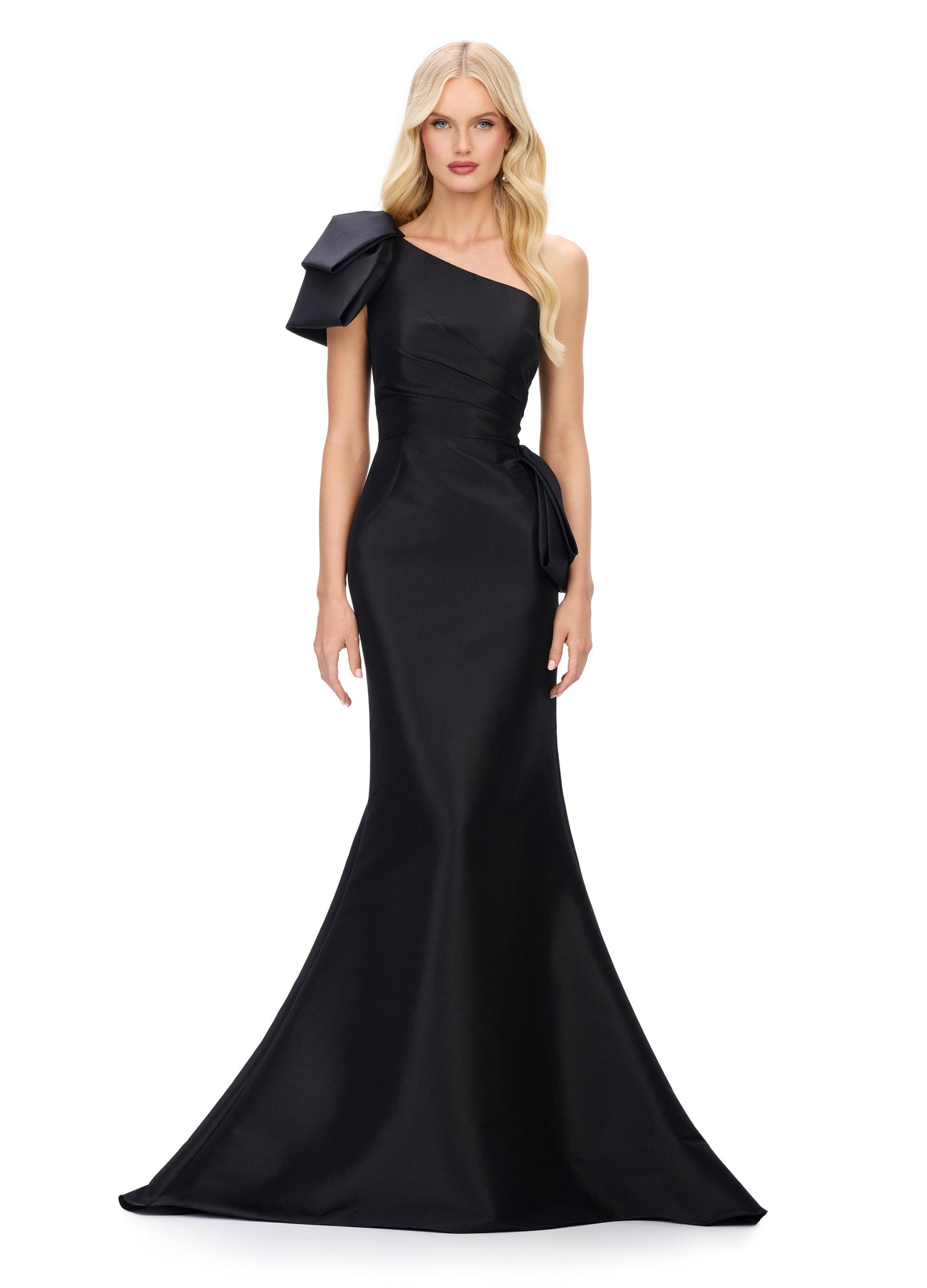 Ashley Lauren 11722 - Asymmetric Neck Peplum Evening Gown In Black