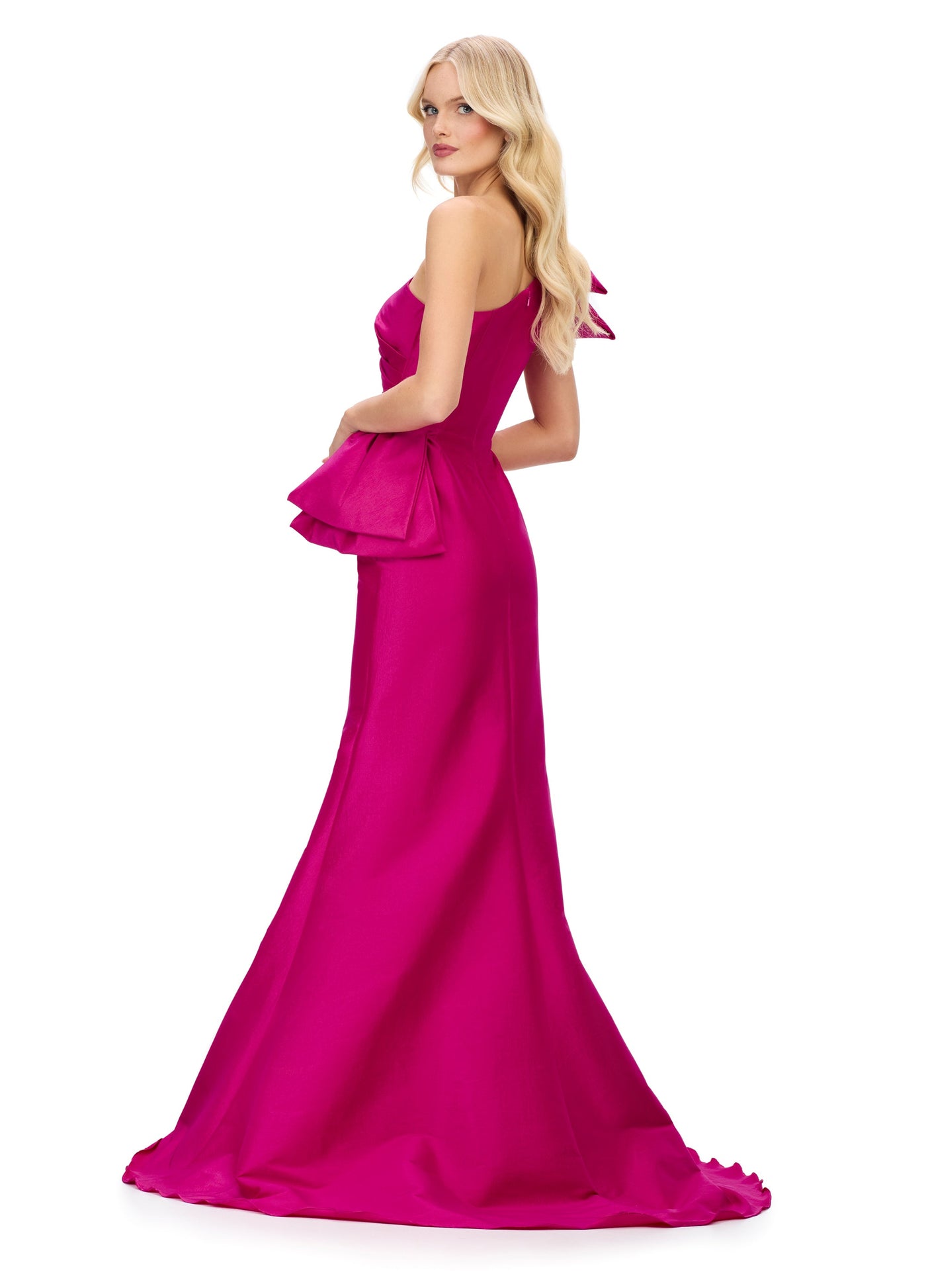 Ashley Lauren 11722 - Asymmetric Neck Peplum Evening Gown In Pink