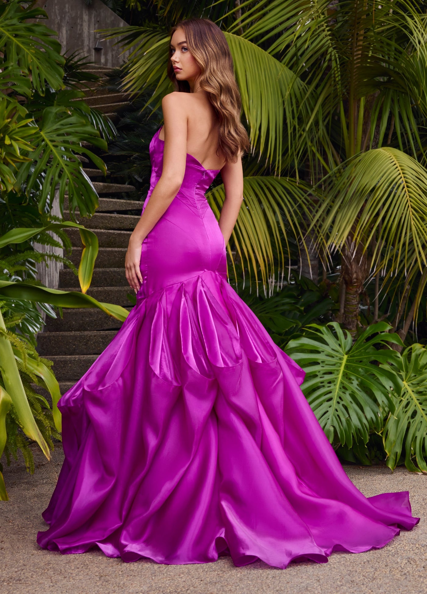 Ashley Lauren 11733 - Strapless Organza Ruffle Prom Gown In Purple