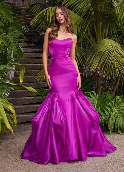 Ashley Lauren 11733 - Strapless Organza Ruffle Prom Gown In Purple