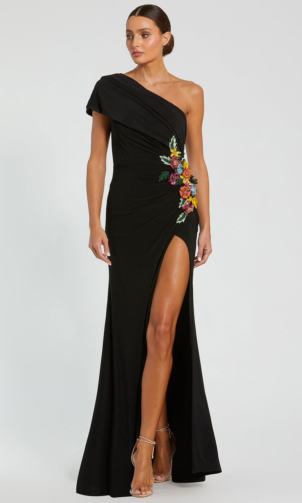 Mac Duggal 11769 - Asymmetric Sheath Gown with Floral Applique Evening Dresses in Black  