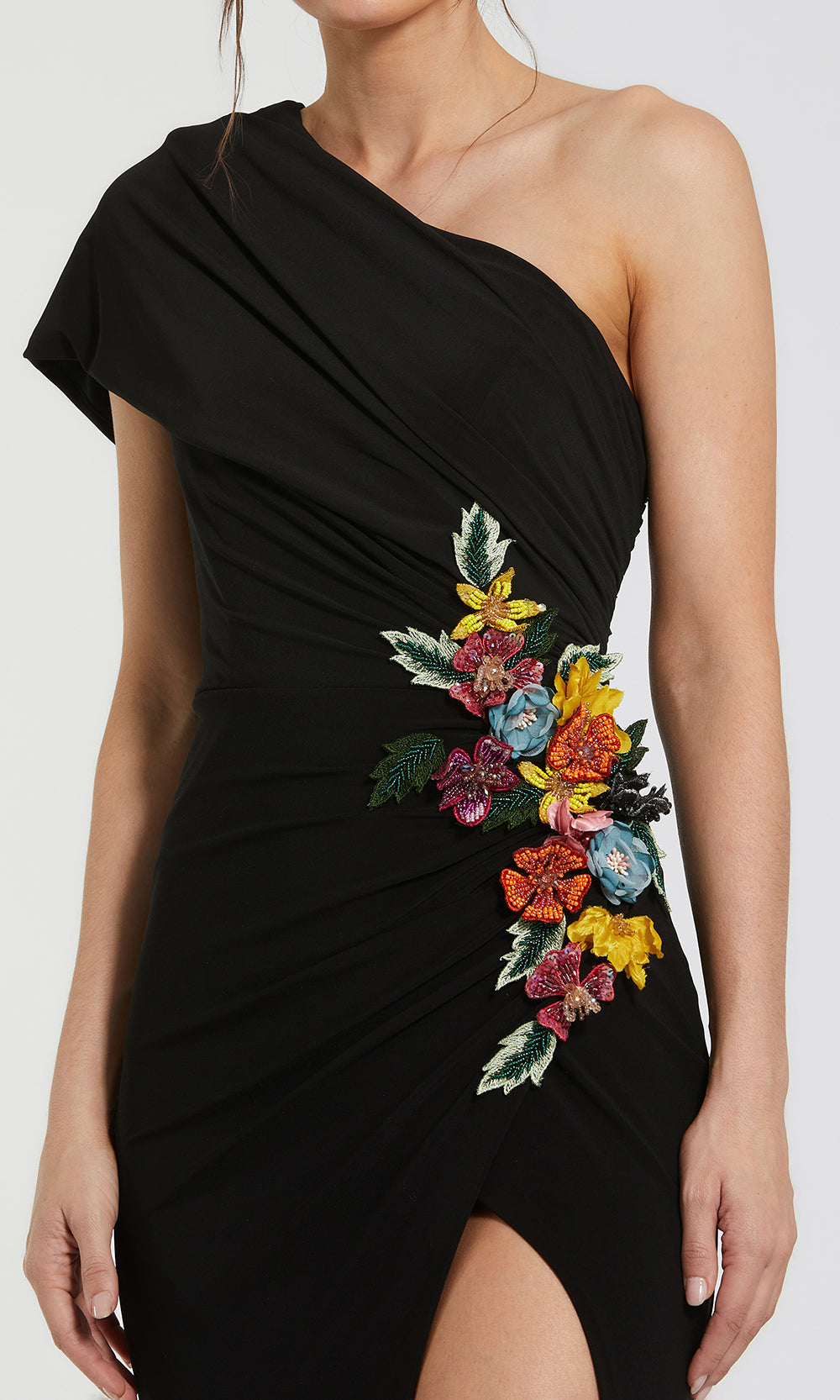 Mac Duggal 11769 - Asymmetric Sheath Gown with Floral Applique Evening Dresses in Black  