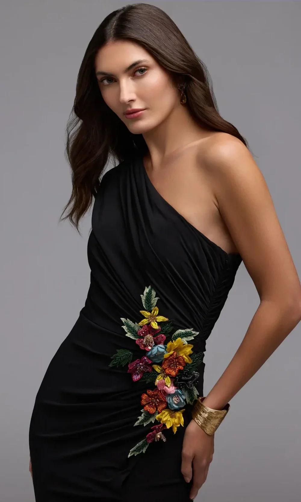 Mac Duggal 11769 - Asymmetric Sheath Gown with Floral Applique Evening Dresses in Black  