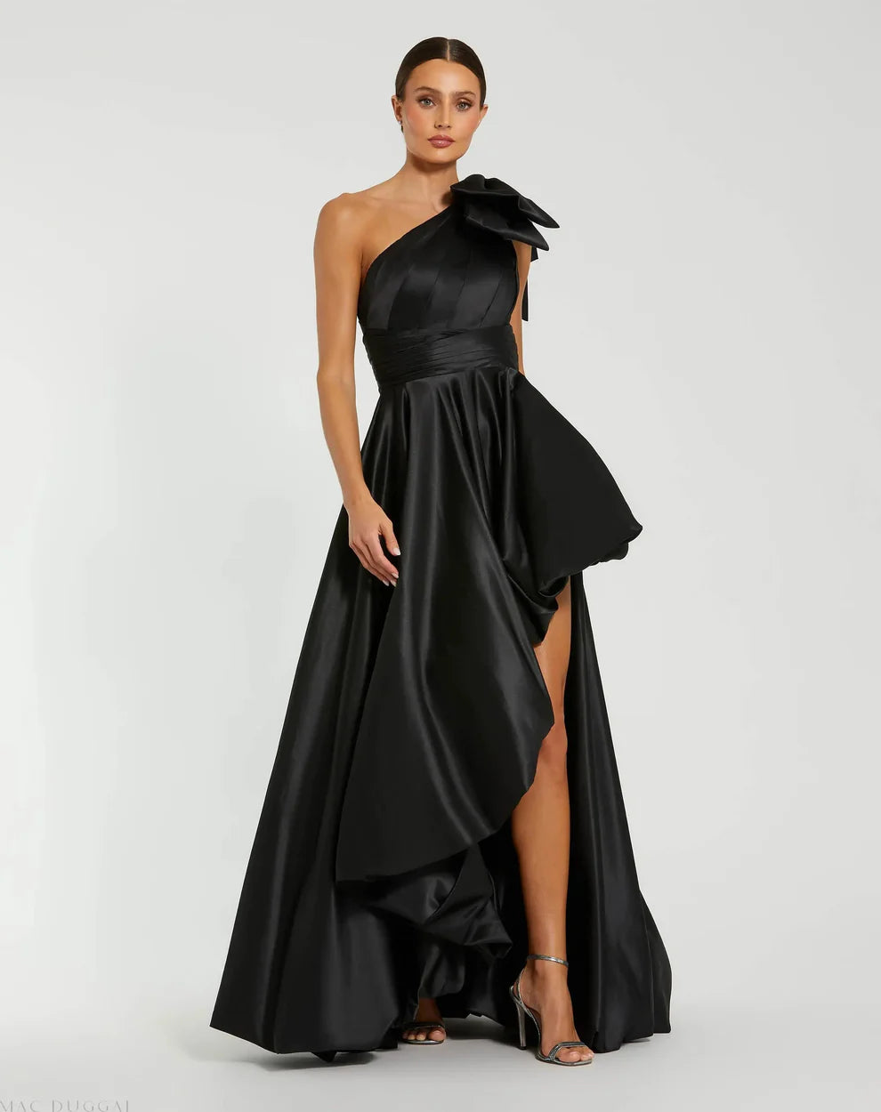 Mac Duggal 11800 - Pleated High-Low Satin Evening Dress