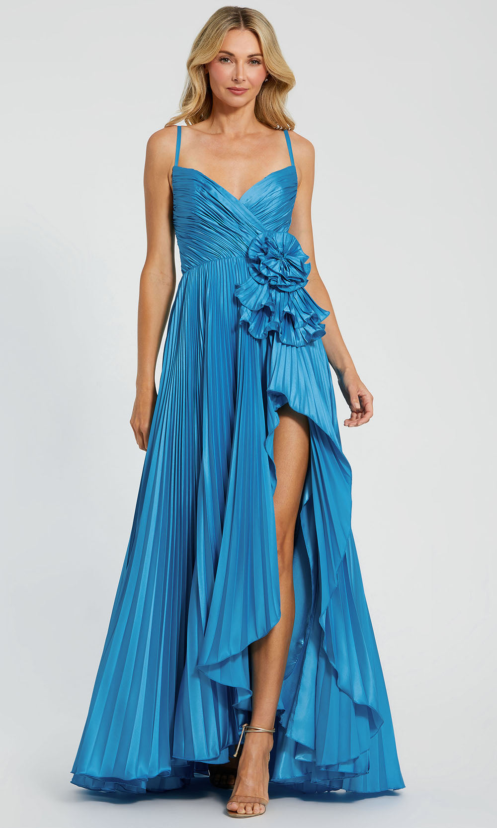 Mac Duggal 11802 - Pleated Sweetheart Floral Accent Gown Prom Dresses in Blue