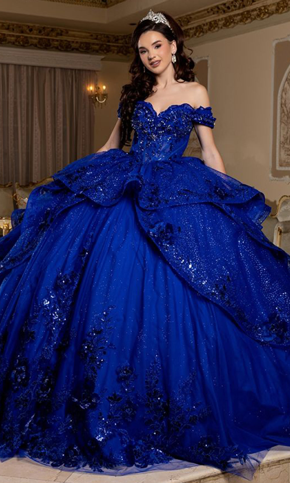 May Queen LK298 - Embroidered Off Shoulder Evening Dress Quinceanera Dresses in Blue 