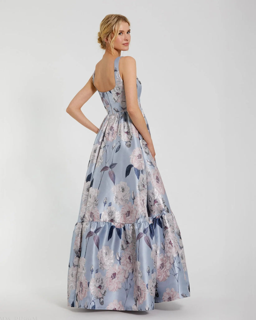 Mac Duggal 11826 - Wide Strap Tiered Floral Dress Formal Gowns in Blue and Multi
