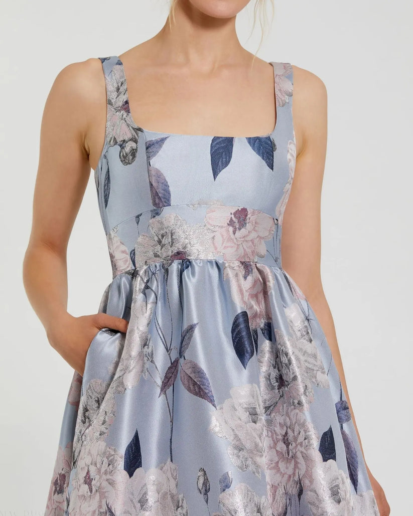 Mac Duggal 11826 - Wide Strap Tiered Floral Dress Formal Gowns in Blue and Multi