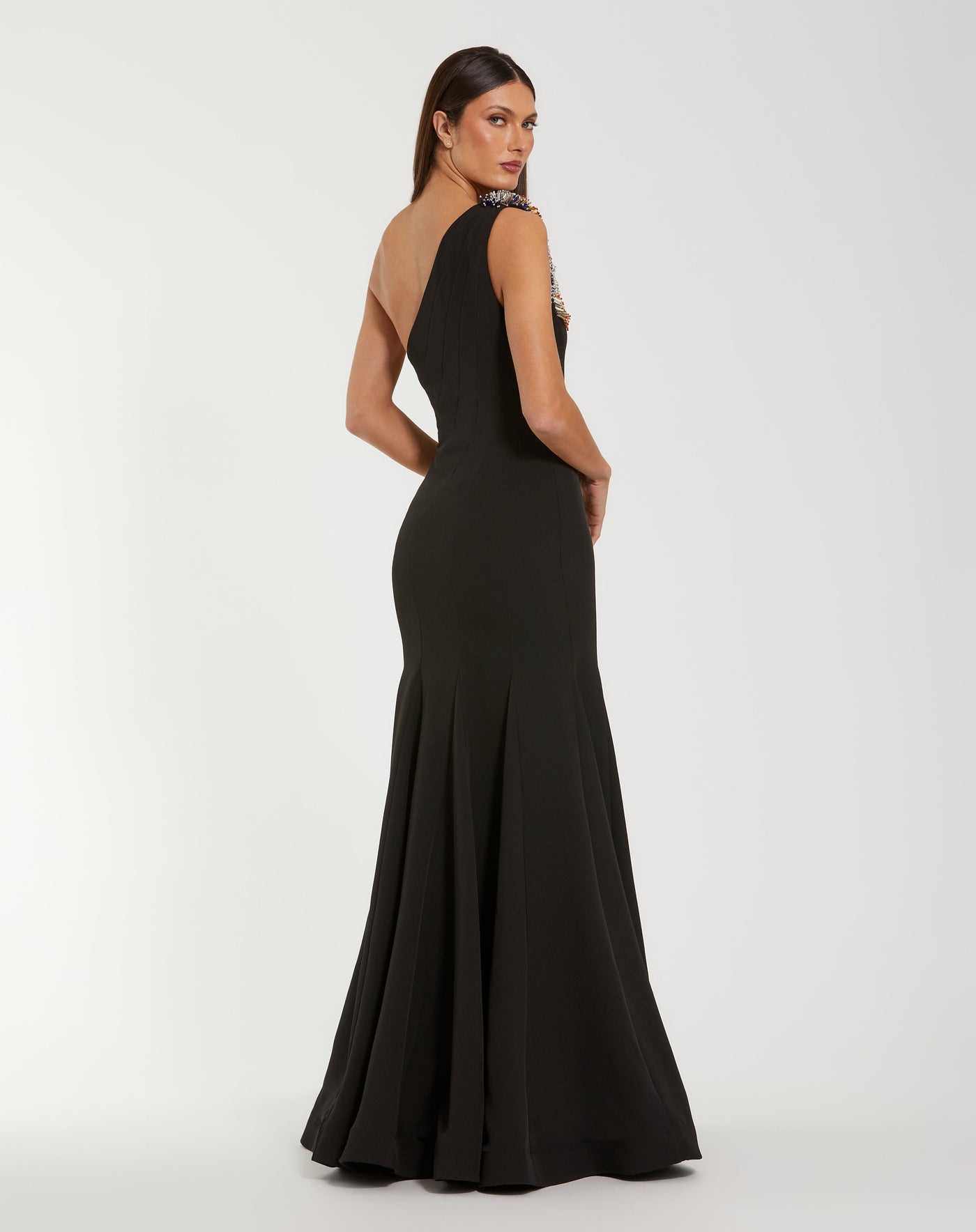 Mac Duggal 11843 - One Shoulder Beaded Applique Gown In Black and Multi