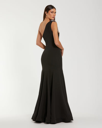 Mac Duggal 11843 - One Shoulder Beaded Applique Gown In Black and Multi