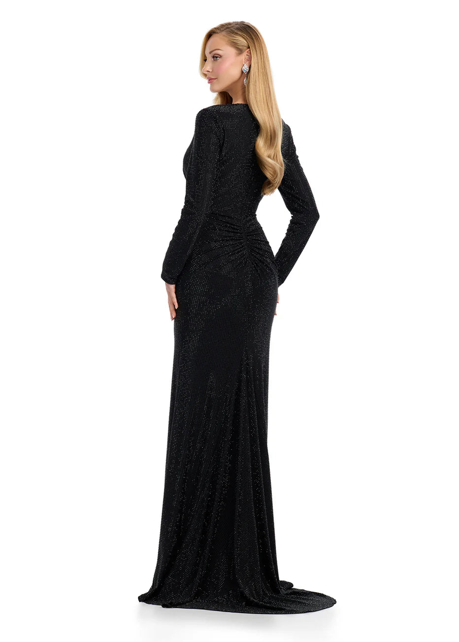 Ashley Lauren 11846 - V-Neck Beaded Ruched Prom Gown