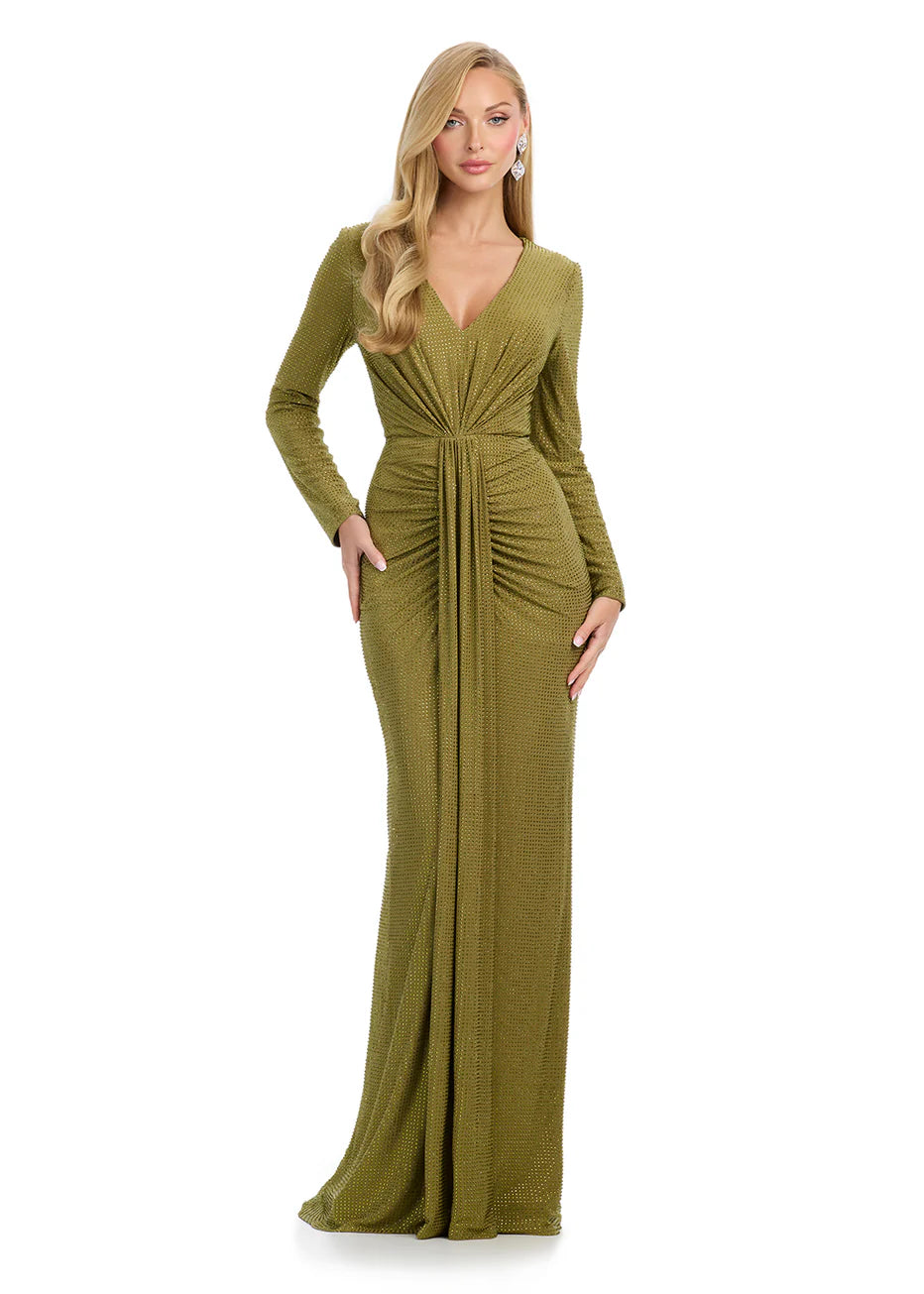 Ashley Lauren 11846 - V-Neck Beaded Ruched Prom Gown